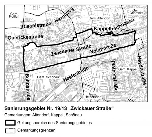 Karte des Sanierungsgebietes Zwickauer Straße